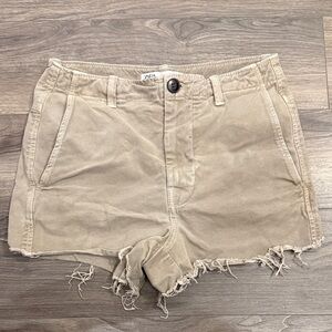 Zara Beige Frayed Hem Denim-Style Shorts